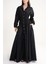 Siyah Lastik ve Çıtçıt Detaylı Uzun Gömlek Elbise 94627 1
