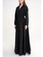 Siyah Lastik ve Çıtçıt Detaylı Uzun Gömlek Elbise 94627 3