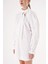 Beyaz Yüksek Yaka Bağlamalı Bol Kesim Mini Gömlek Elbise 94462 3