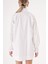 Beyaz Yüksek Yaka Bağlamalı Bol Kesim Mini Gömlek Elbise 94462 4