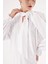 Beyaz Yüksek Yaka Bağlamalı Bol Kesim Mini Gömlek Elbise 94462 5