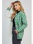 Kadın Yeşil Oversize Fit Ekoseli Desenli Uzun Kollu %100 Pamuk Gömlek, Ceket, Kadın Oduncu Gömlek 2