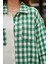 Kadın Yeşil Oversize Fit Ekoseli Desenli Uzun Kollu %100 Pamuk Gömlek, Ceket, Kadın Oduncu Gömlek 3