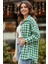 Kadın Yeşil Oversize Fit Ekoseli Desenli Uzun Kollu %100 Pamuk Gömlek, Ceket, Kadın Oduncu Gömlek 7