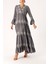Gri Nakışlı Uzun Büzgülü Elbise 94330 1