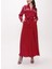 Bordo Şerit Aksesuarlı Kemerli Uzun Gömlek Elbise 94153 1