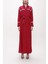Bordo Şerit Aksesuarlı Kemerli Uzun Gömlek Elbise 94153 2