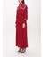 Bordo Şerit Aksesuarlı Kemerli Uzun Gömlek Elbise 94153 3