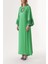 Yeşil Kolları Plise Detaylı Kristal Taş Işlemeli Uzun Elbise 94209 2