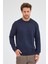 Koyu Lacivert Uzun Kol Bisiklet Yaka Düz Pamuklu Comfort Fit Sweatshirt 1013255150 1