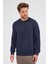 Koyu Lacivert Uzun Kol Bisiklet Yaka Düz Pamuklu Comfort Fit Sweatshirt 1013255150 3