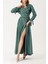 Yeşil Kristal Düğme Detaylı Uzun Trenç Elbise 94400 1
