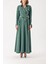 Yeşil Kristal Düğme Detaylı Uzun Trenç Elbise 94400 2