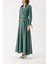 Yeşil Kristal Düğme Detaylı Uzun Trenç Elbise 94400 3
