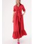 Kırmızı Kemerli Etek Ucu Büzgülü Uzun Gömlek Elbise 94207 1