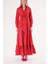 Kırmızı Kemerli Etek Ucu Büzgülü Uzun Gömlek Elbise 94207 2