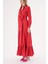 Kırmızı Kemerli Etek Ucu Büzgülü Uzun Gömlek Elbise 94207 3