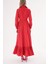 Kırmızı Kemerli Etek Ucu Büzgülü Uzun Gömlek Elbise 94207 4