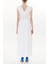 Beyaz Beli Lastikli V Yaka Kolsuz Uzun Elbise 93348 3