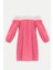 Pembe Düşük Omuz Dantelli Mini Elbise 92307 5