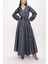 Gri V Yaka Beli Lastikli Uzun Elbise 94113 1