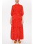Kırmızı Kolları Lastikli Büzgülü Uzun Elbise 93164 6