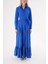 Mavi Kemerli Etek Ucu Büzgülü Uzun Gömlek Elbise 94207 2