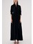 Siyah Büzgülü Beli Lastikli Uzun Gömlek Elbise 94570 2