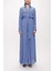 Mavi Şerit Aksesuarlı Kemerli Uzun Gömlek Elbise 94153 2