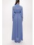 Mavi Şerit Aksesuarlı Kemerli Uzun Gömlek Elbise 94153 4