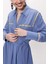 Mavi Şerit Aksesuarlı Kemerli Uzun Gömlek Elbise 94153 5