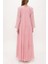 Pembe Bol Kesim Büzgülü Uzun Elbise 93742 4