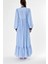 Mavi Büzgülü ve Düğme Detaylı Uzun Elbise 94252 4
