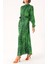 Leopar-Yeşil Uzun Kemerli Viskon Elbise 94355 1