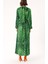 Leopar-Yeşil Uzun Kemerli Viskon Elbise 94355 4