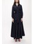 Lacivert Büzgülü Uzun Tafta Gömlek Elbise 94198 2