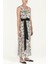 Ekru Kemerli Desenli Uzun Elbise 92316 2