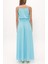 Turkuaz Bağcıklı Ip Askılı Uzun Elbise 92378 9