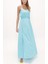 Turkuaz Bağcıklı Ip Askılı Uzun Elbise 92378 5