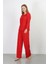 Kadın Bürümcük Kumaş Pijama Takım Kırmızı 5
