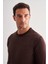 Koyu Kahverengi Bisiklet Yaka Uzun Kol Cepsiz Comfort Fit Pamuklu Triko Kazak 1012255216 4