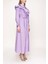 Lila Yakası Volanlı Gömlek Elbise 93510 2