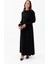 Kadın Siyah Omuz Parçalı Çapraz Büzgülü Uzun Elbise 2