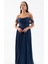 Kadın Lacivert Kayık Yaka Uzun Abiye Elbise 3