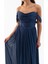 Kadın Lacivert Kayık Yaka Uzun Abiye Elbise 5
