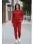 Kadın Oversize Baskısız Bisiklet Kırmızı Yaka Sweatshirt ve Jogger Eşofman Takımı 1