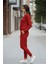 Kadın Oversize Baskısız Bisiklet Kırmızı Yaka Sweatshirt ve Jogger Eşofman Takımı 2