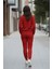 Kadın Oversize Baskısız Bisiklet Kırmızı Yaka Sweatshirt ve Jogger Eşofman Takımı 3