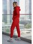 Kadın Oversize Baskısız Kapüşonlu Kırmızı Sweatshirt ve Jogger Eşofman Takımı 2