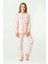 Gökkuşağı Baskılı Sıfır Yaka Pamuklu Kız Çocuk pijama takımı - Somon 1